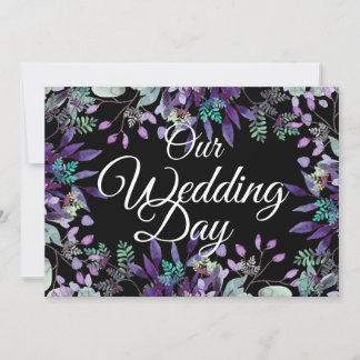 Elegant Purple Floral Our Wedding Day White Letter