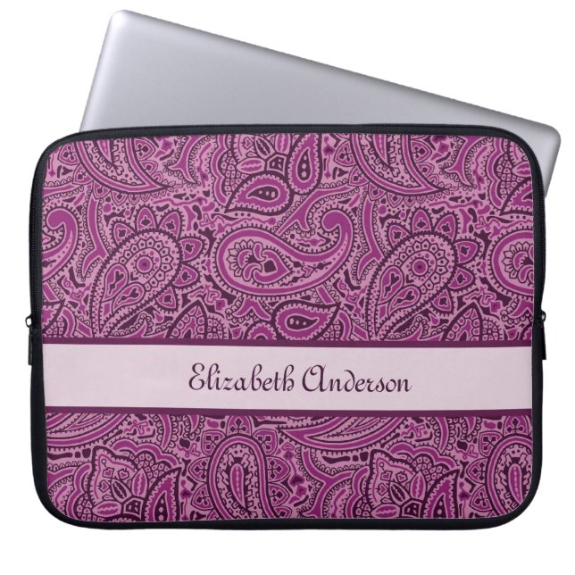 Elegant Purple Floral Paisley Pattern With Name Laptop Sleeve (Front)