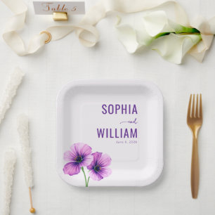 Elegant Purple Floral Paper Plate