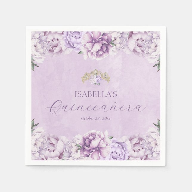 Elegant Purple Floral Party Quinceañera Napkin (Front)