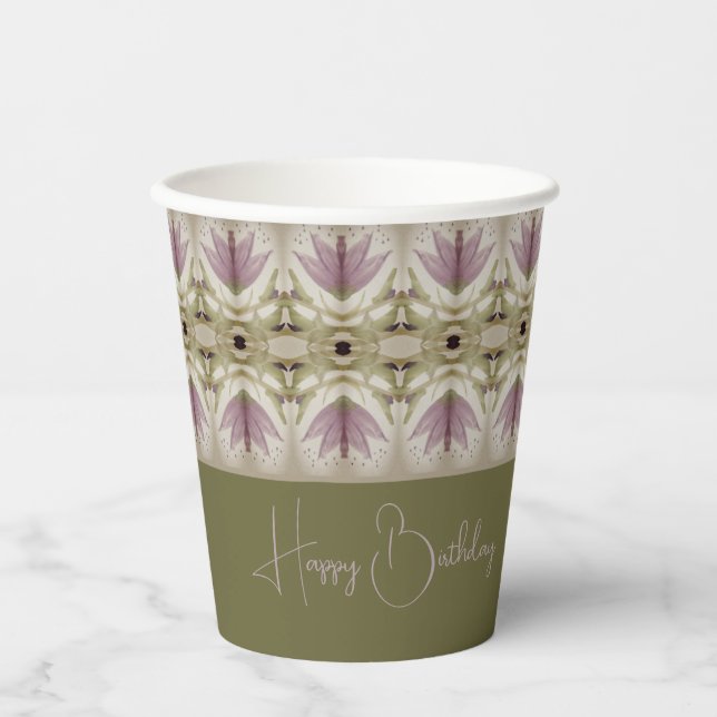 Elegant Purple Floral Patterned Paper Cups (Front)
