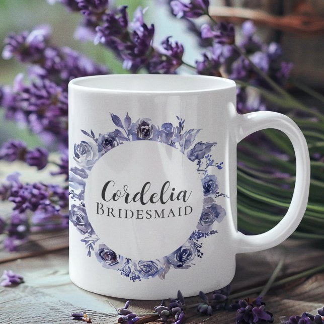 Elegant Purple Floral Personalised Bridesmaid Gift Coffee Mug (Creator Uploaded)