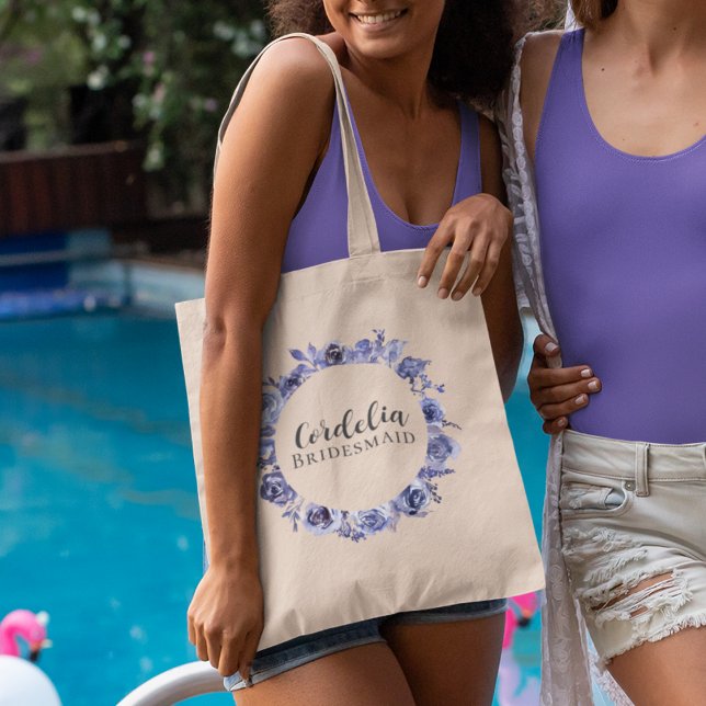 Elegant Purple Floral Personalised Bridesmaid Gift Tote Bag (Creator Uploaded)