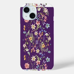 Elegant Purple Floral Personalised iPhone 15 Case