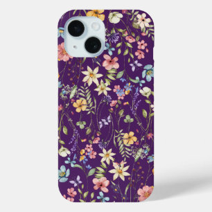 Elegant Purple Floral Personalised  iPhone 15 Case