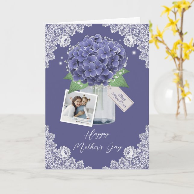 Elegant Purple Floral Photo Happy Mother's Day Card (Yellow Flower)