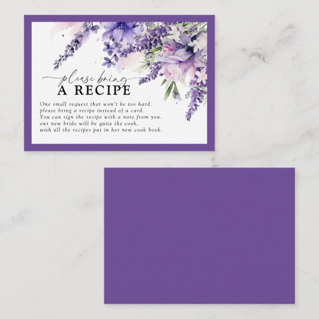 Elegant Purple Floral  Please Bring A Recipe Enclosure Card (Front/Back)