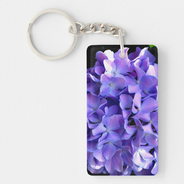 Elegant purple floral purple blue hydrangeas key ring (Front)