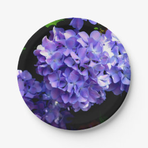 Elegant purple floral purple blue hydrangeas paper plate
