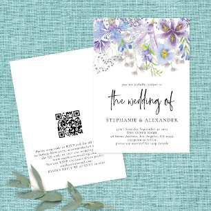 Elegant Purple Floral QR Code Wedding Invitation
