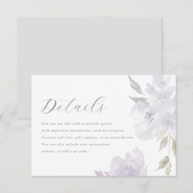 Elegant Purple Floral Quinceanera Guest Details RSVP Card (Front/Back)