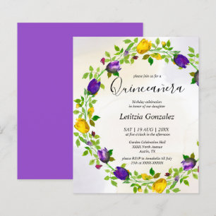 Elegant Purple Floral Quinceañera Invitation