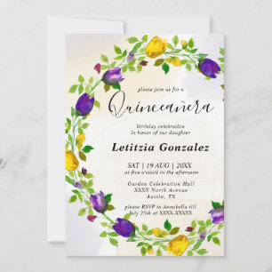 Elegant Purple Floral Quinceañera Invitation