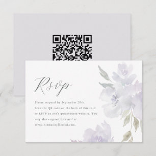 Elegant Purple Floral Quinceanera QR Code RSVP Card