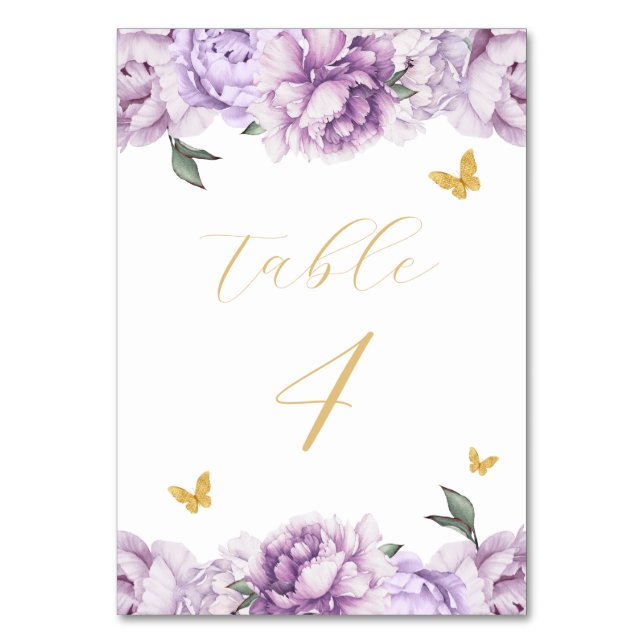 Elegant Purple Floral Quinceañera Table Number (Front)