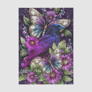 Elegant Purple Floral Raven & Butterfly Decoupage Tissue Paper