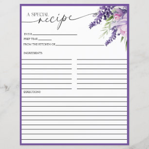 Elegant Purple Floral Recipe Cards