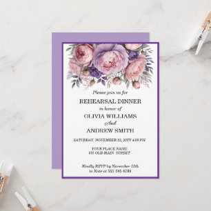 Elegant Purple Floral Rehearsal Dinner Invitation