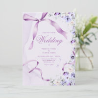 Elegant Purple Floral Ribbons Wedding Invitation