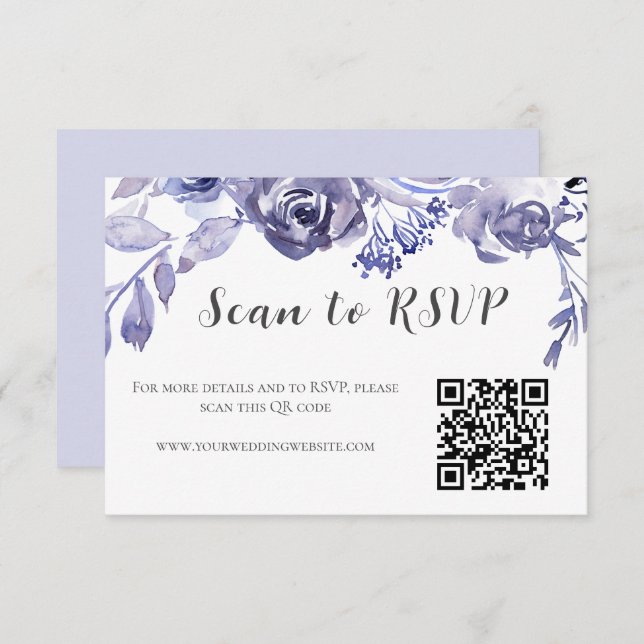 Elegant Purple Floral Roses Winter Wedding QR Code RSVP Card (Front/Back)