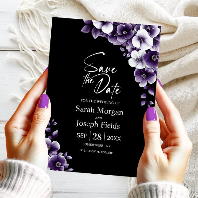 Elegant Purple Floral Save the Date Invitation (Creator Uploaded)