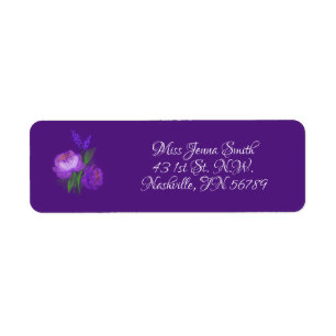 Elegant Purple Floral Script Wedding Address
