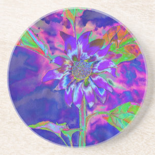 Elegant purple floral sunflower coaster