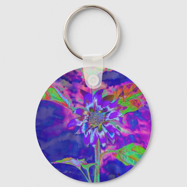 Elegant purple floral sunflower key ring (Front)
