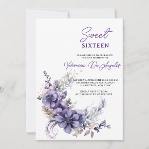 Elegant Purple Floral Sweet 16 Birthday Vintage  Invitation