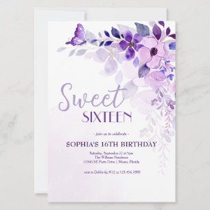Elegant Purple Floral Sweet Sixteen Invitation