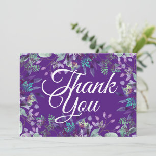 Elegant Purple Floral Thank You White Calligraphy