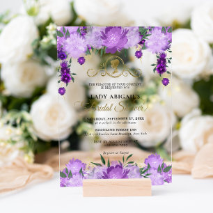 Elegant Purple Floral Victorian Bridal Shower Acrylic Invitations