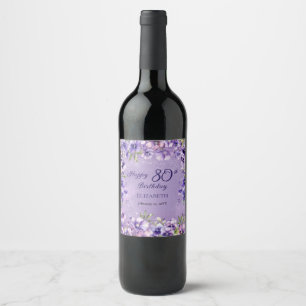Elegant Purple Floral Violets 80th Birthday Party  Wine Label