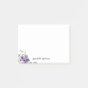 Elegant Purple Floral Watercolor Bouquet Script Post-it Notes