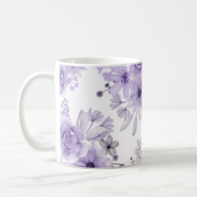 Elegant Purple Floral Watercolor Coffee Mug (Left)