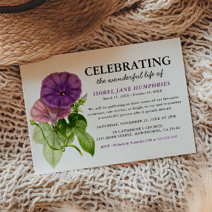 Elegant Purple Floral Watercolor Funeral Invitation