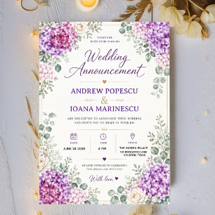Elegant Purple Floral Watercolor Hydrangea Acrylic Invitations