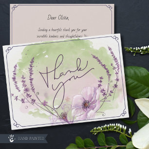 Elegant Purple Floral Watercolor Thank You Card