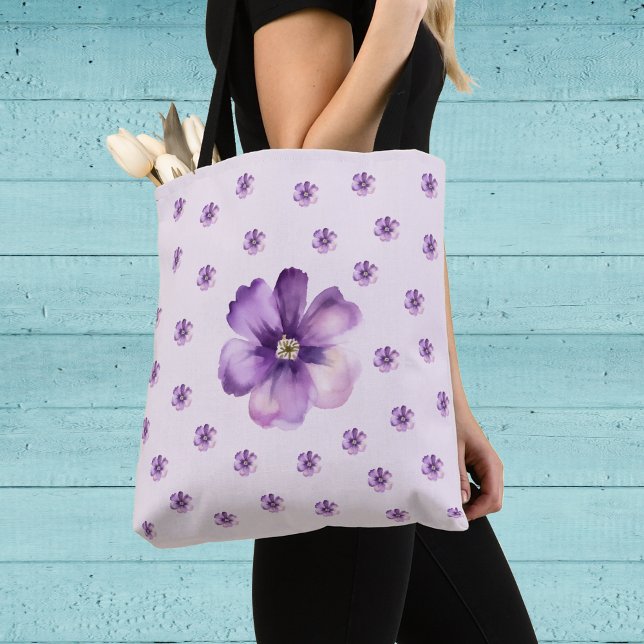 Elegant Purple Floral Watercolor Tote Bag (Purple watercolor flower with tiny flowers around it tote bag.)