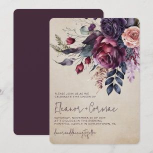 Elegant Purple Floral Watercolor Wedding Invitation