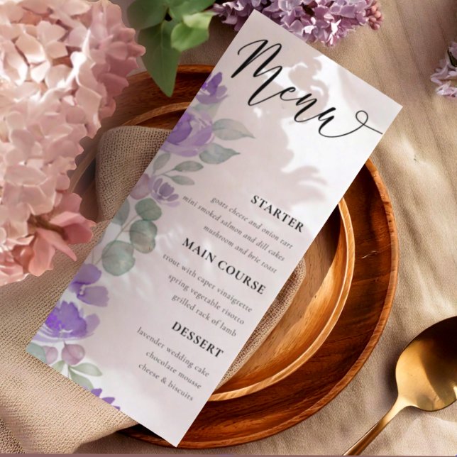 Elegant Purple Floral Watercolor Wedding Menu (Creator Uploaded)