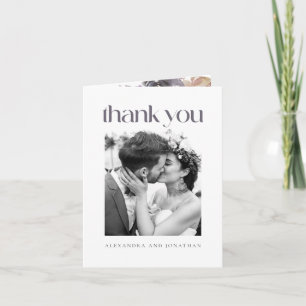 Elegant Purple Floral Watercolor Wedding Photo Thank You Card