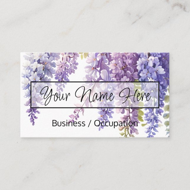 Elegant purple floral watercolor wisteria business card (Front)