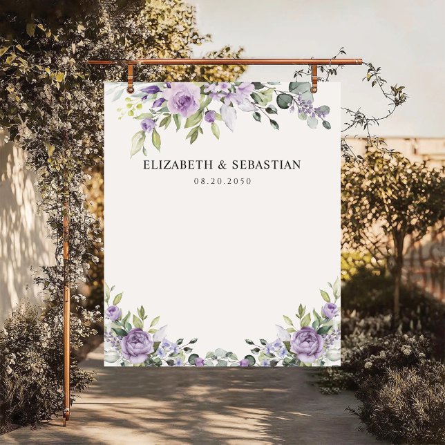 Elegant Purple Floral Wedding Backdrops Tapestry (Creator Uploaded)
