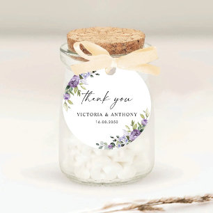 Elegant Purple Floral Wedding Classic Round  Sticker