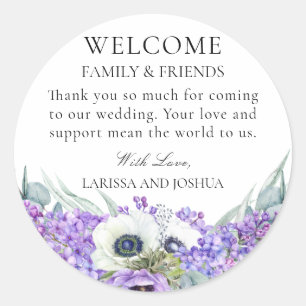 Elegant Purple Floral Wedding Favour Thank You Cla Classic Round Sticker