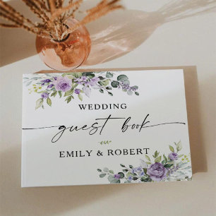 Elegant Purple Floral Wedding Guest Book