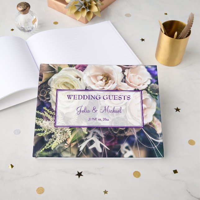 Elegant Purple Floral Wedding Guest Book (Front Open)
