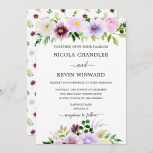 Elegant Purple Floral Wedding Invitation
