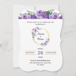 Elegant Purple Floral Wedding Invitation